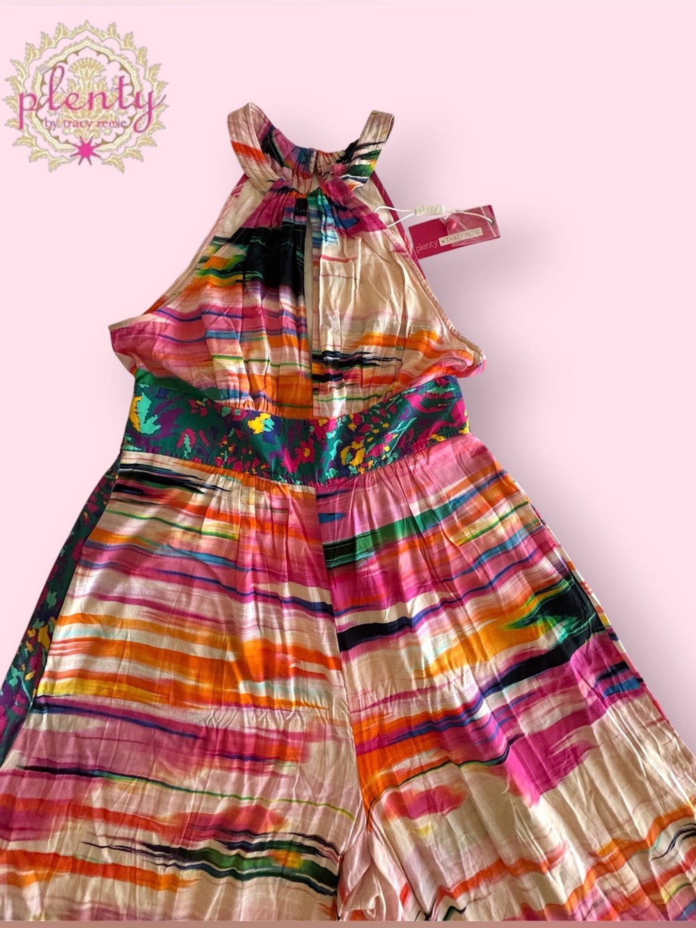 🛍️SALE🛍️Plenty by Tracy Reese Bohemian Eclectic Multicolor Halter Jumpsuit - Picture 5 of 8
